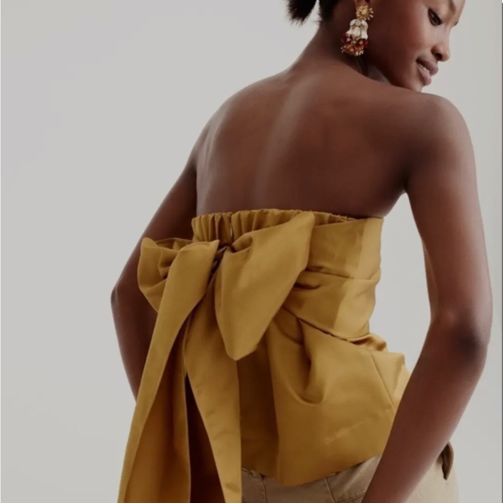NWT J CREW SZ 12 Strapless Bow SILK Top AntiqueGOLD